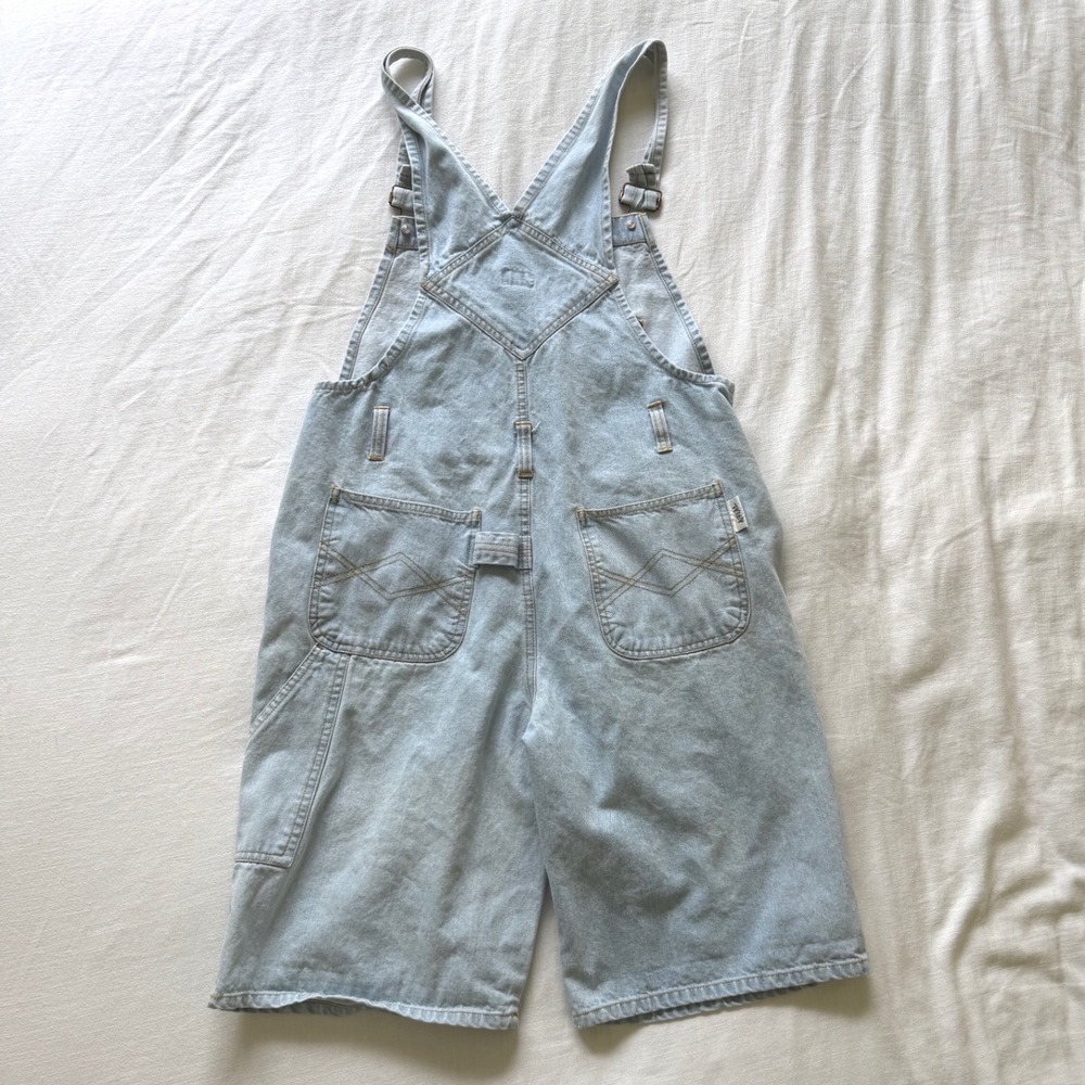 90's Appeal Womens Light Wash Denim Shortalls Overalls Light Blue Cotton Size L - Picture 2 of 6
